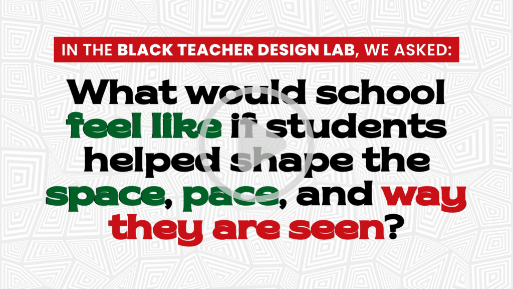 Text graphic asks: “What would school feel like if students helped shape the space, pace, and way they are seen?” with emphasis in black, green, and red text.